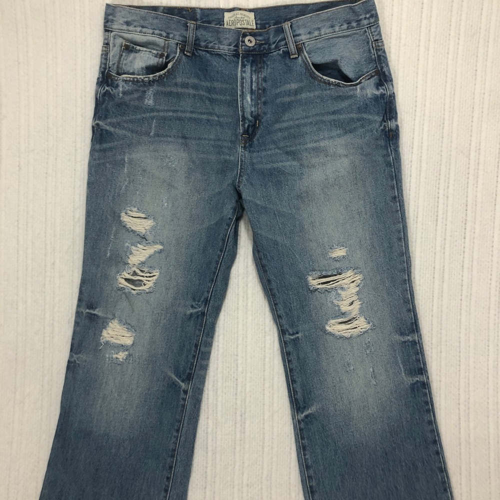 Aeropostale Driggs Slim Bootcut Distressed Jeans Mens‎ 36x32 Medium Wash Blue